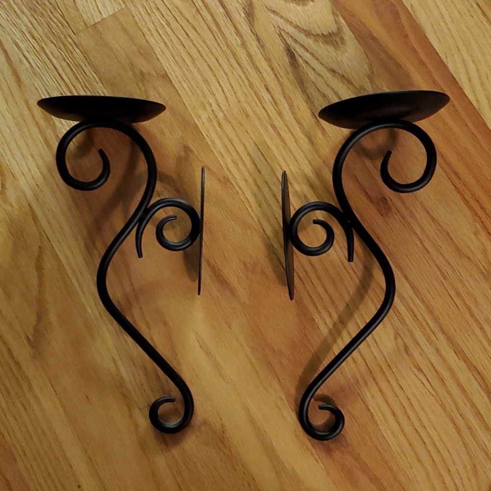 Pair of PartyLite Black Iron Scroll Candle Holders